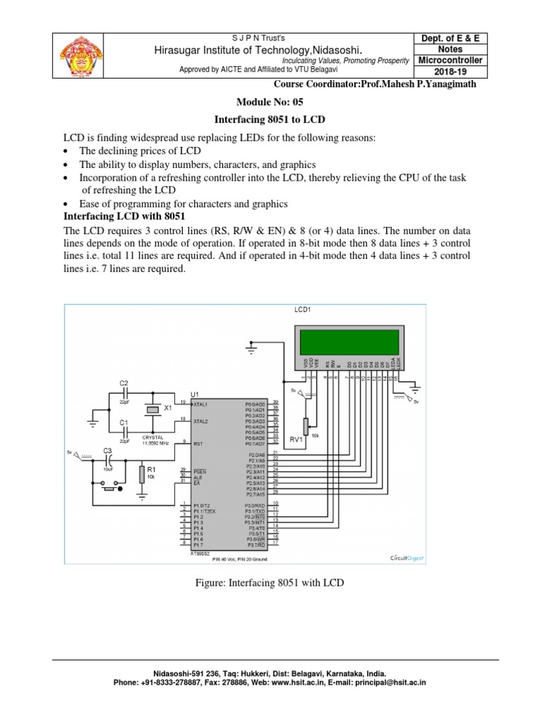 Module No 05 Interfacing 8051 To LCD Course CoordinatorProf Mahesh