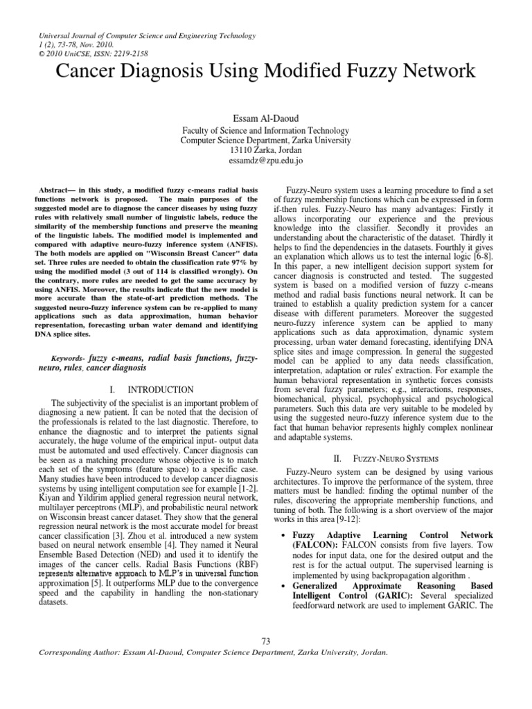 Cancer Diagnosis Using Modified Fuzzy Network | PDF | Artificial Neural ...