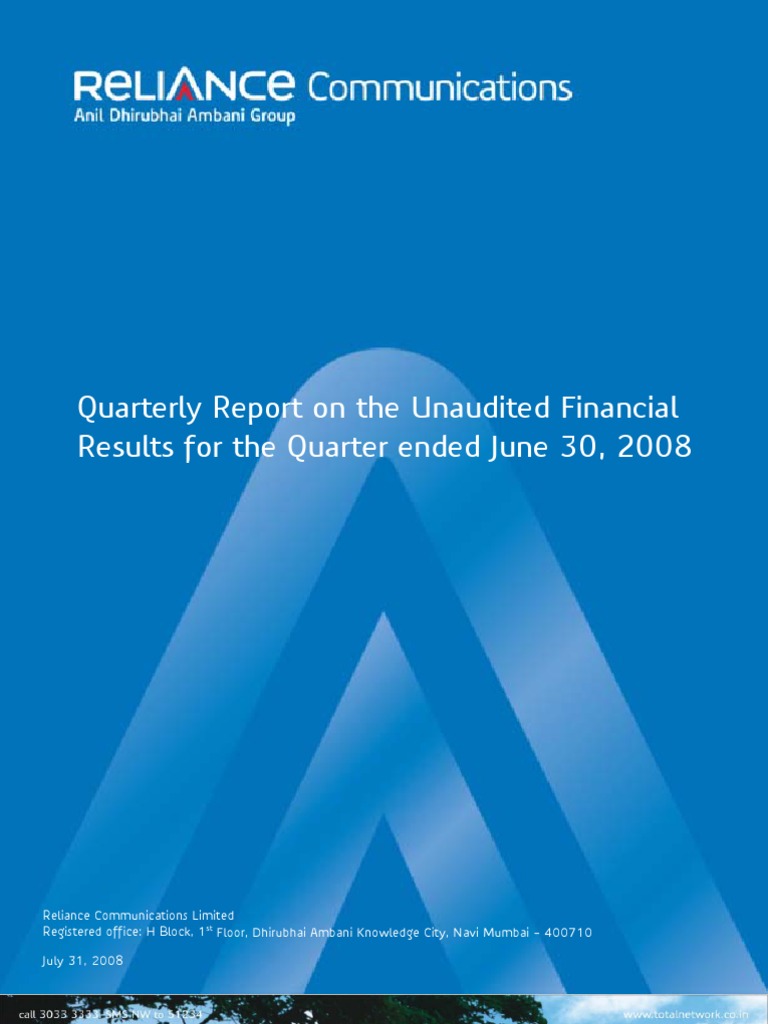 Quarterly Report On The Unaudited Financial Results For The Quarter Ended June 30, 2008 PDF