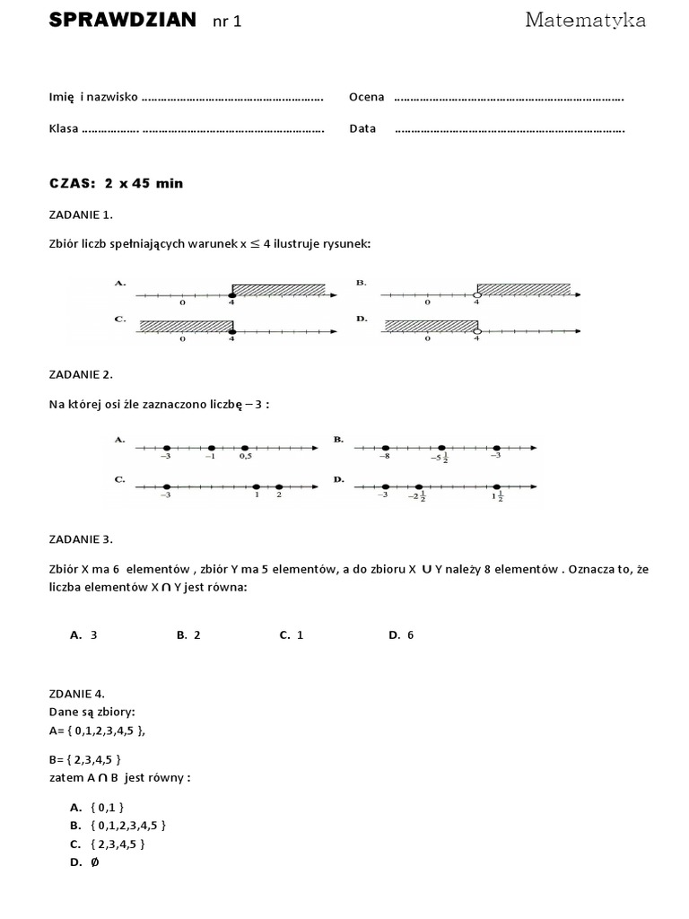 Sprawdzian Z Matematyki Klasa 2 Technikum