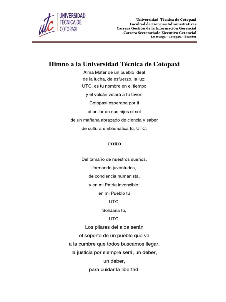 Himno UniversidadUTC | PDF