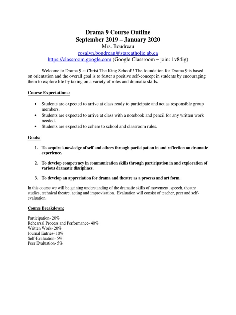 Drama 9 Course Outline and Goals | PDF | Wellness