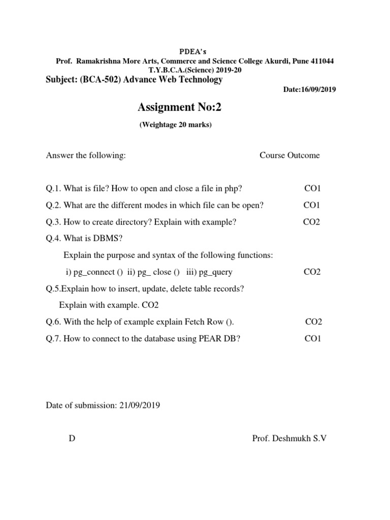 Assignment No:2: Subject: (BCA-502) Advance Web Technology | PDF ...