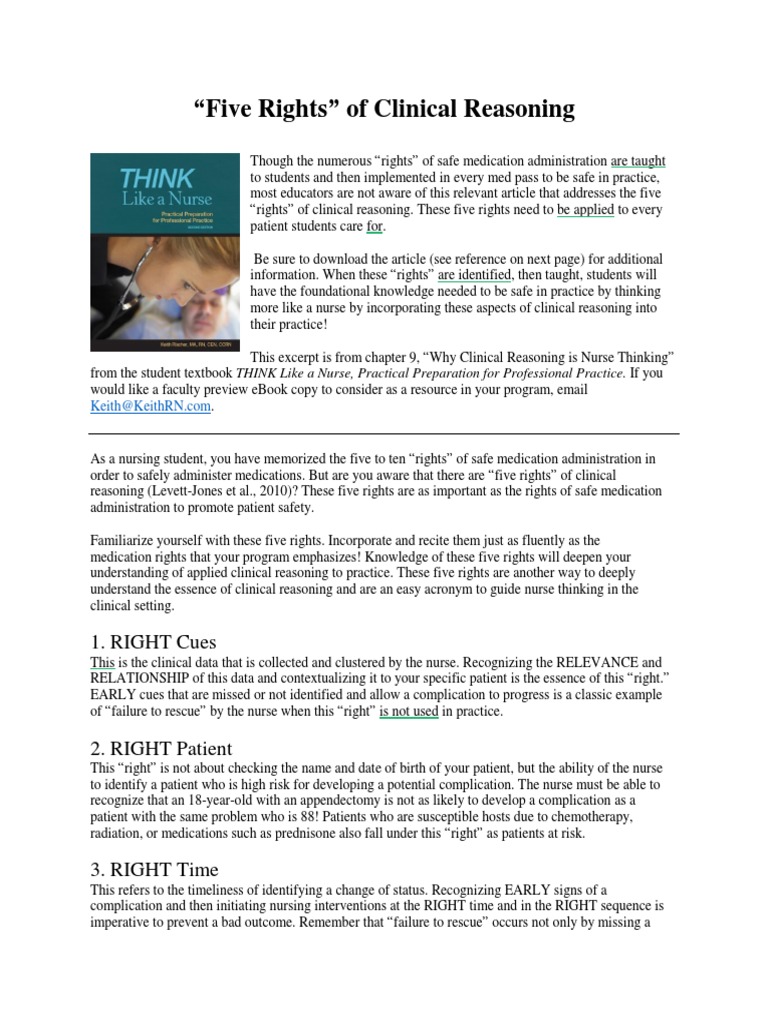 Five rights of clinical reasoning pdf nursing patient
