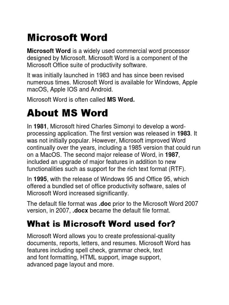 What Is Microsoft Word Used For? PDF Microsoft Excel Microsoft Word
