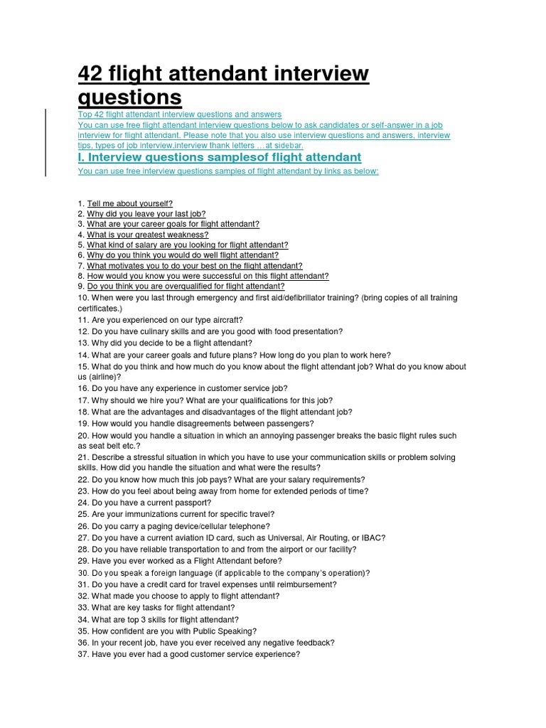 Flight Attendant Interview Questions PDF Flight Attendant Job
