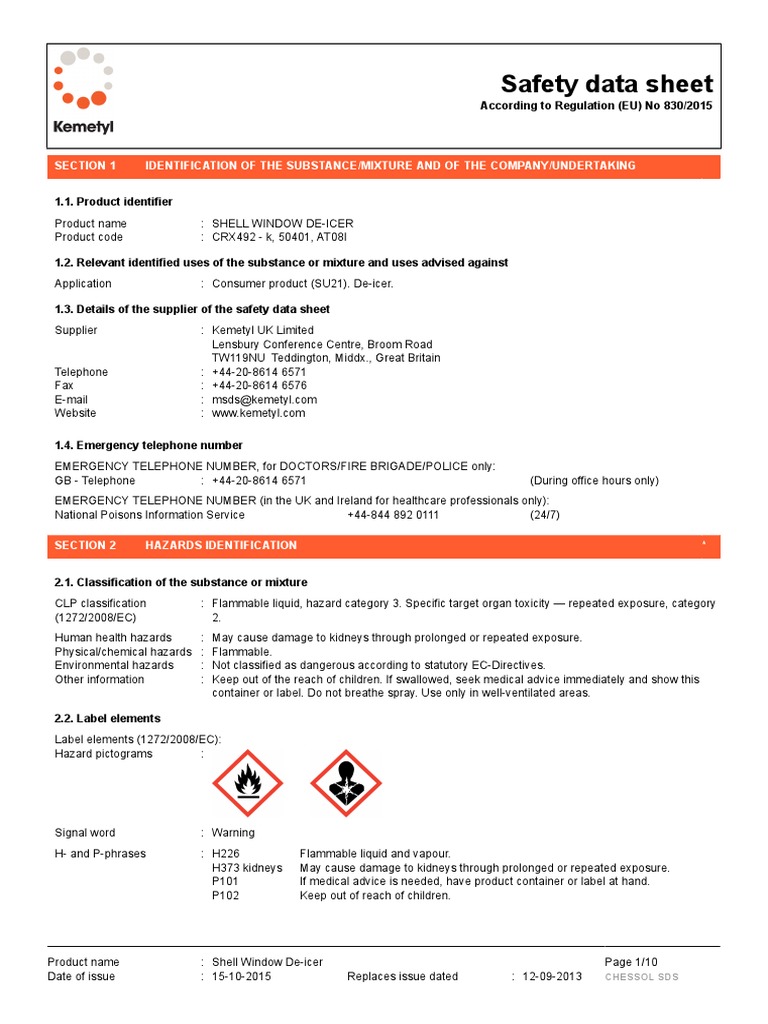 Shell Window DeIcer MSDS PDF Toxicity Safety