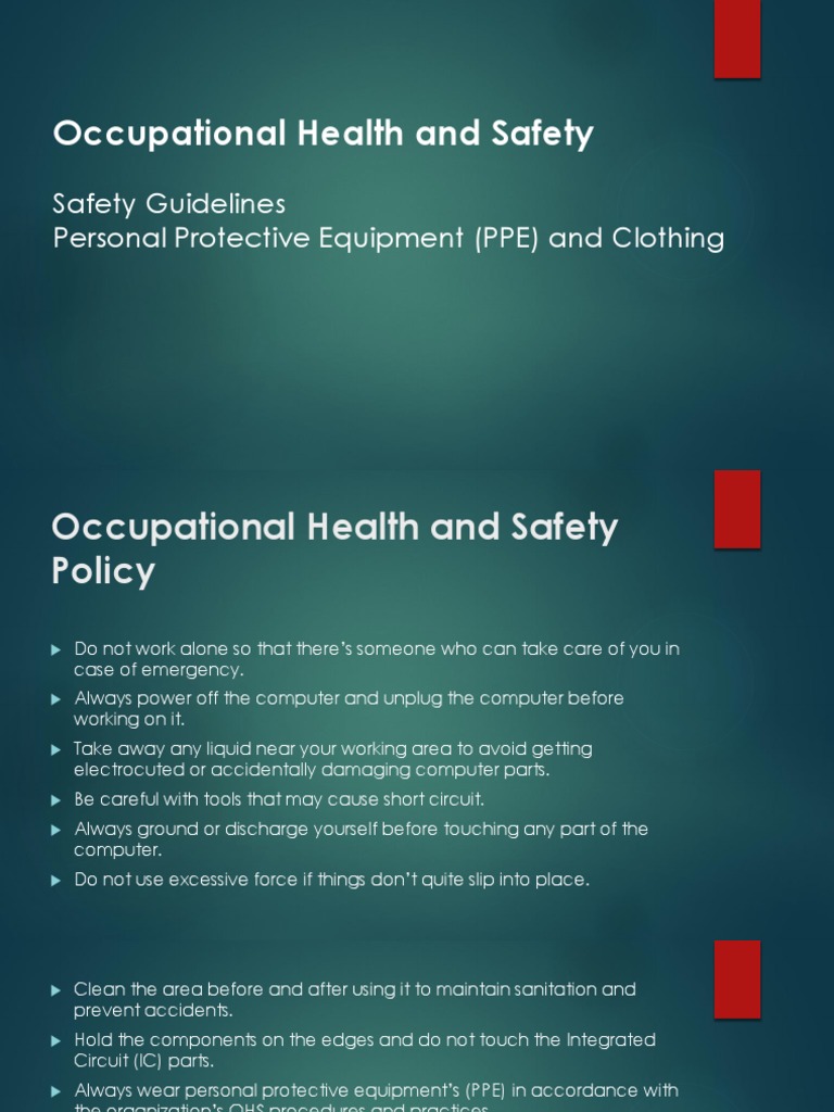Occupational Health and Safety Safety Guidelines Personal Protective Equipment (PPE) and