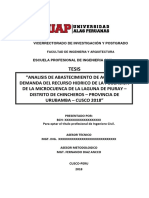 “Analisis de Abastecimiento de Agua a La Demanda Del Recurso Hidrico de La Poblacion de La Microcuenca de La Laguna de Piuray – Di