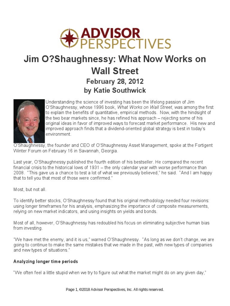 Jim O?Shaughnessy What Now Works On Wall Street February 28, 2012 by