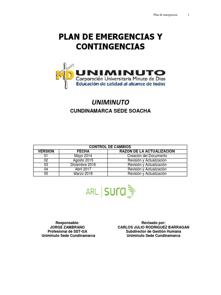 Plan de Emergencias Uniminuto Soacha | PDF | Riesgo | Vulnerabilidad
