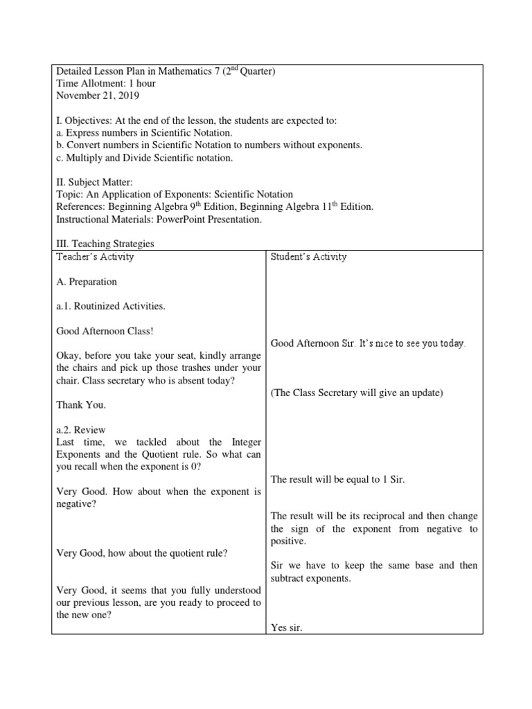 Scientific Notation Lesson Plan for 7th Grade | PDF | Exponentiation ...