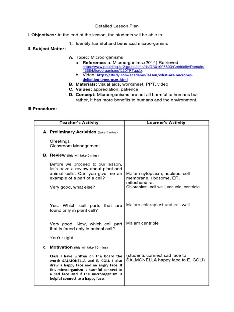 Microorganisms Lesson Plan for Class 8 | PDF | Microorganism | Bacteria