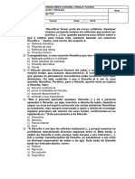 Avaliação de Filosofia sobre Reflexão Filosófica no Cotidiano