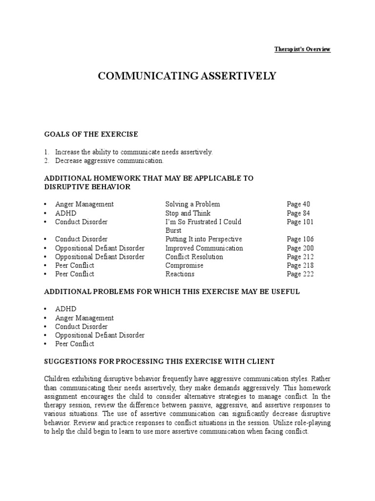 Communicating Assertively: Goals of The Exercise | PDF | Homework ...
