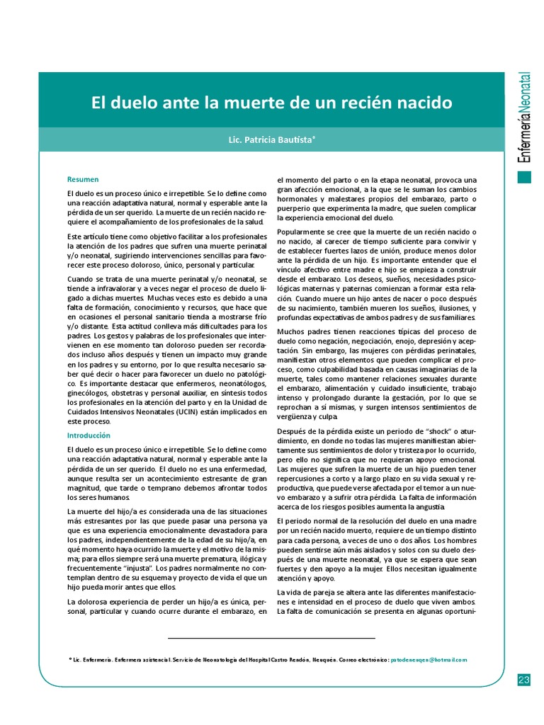 Duelo por la pérdida de un bebé | PDF | Dolor | Infantes