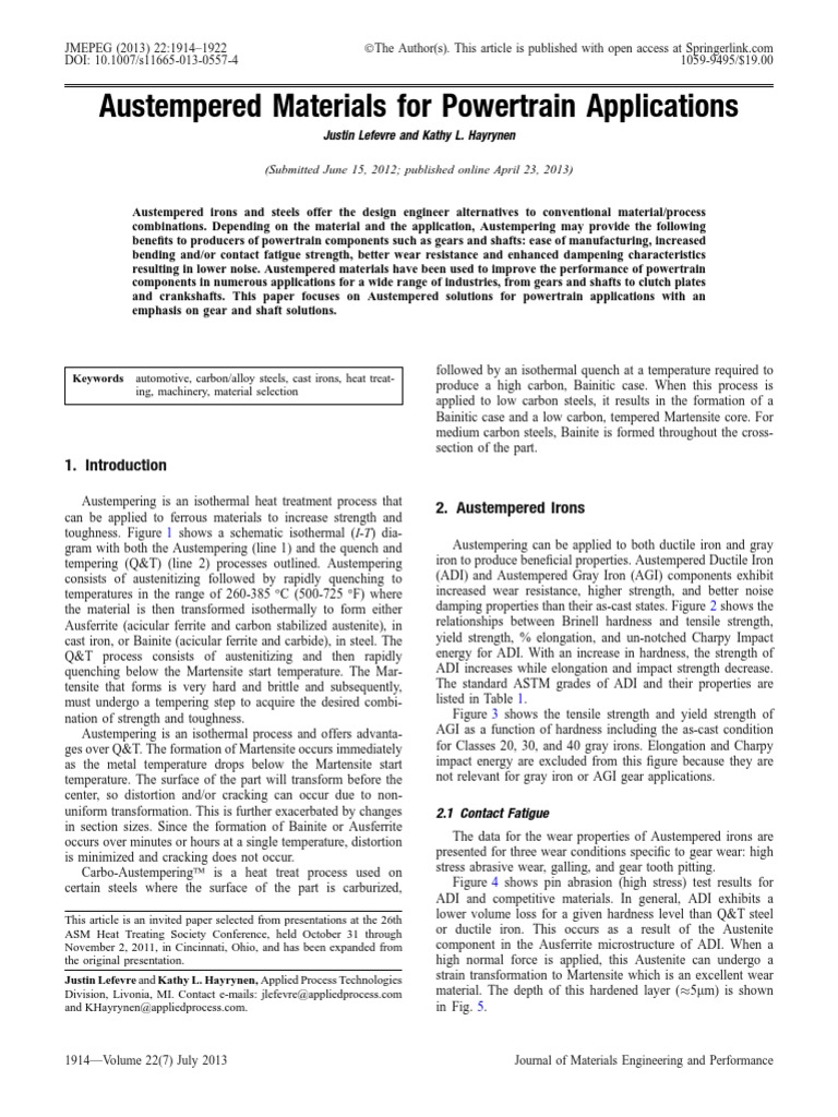 Austempered Materials in Powertrains | PDF | Heat Treating | Metallurgy