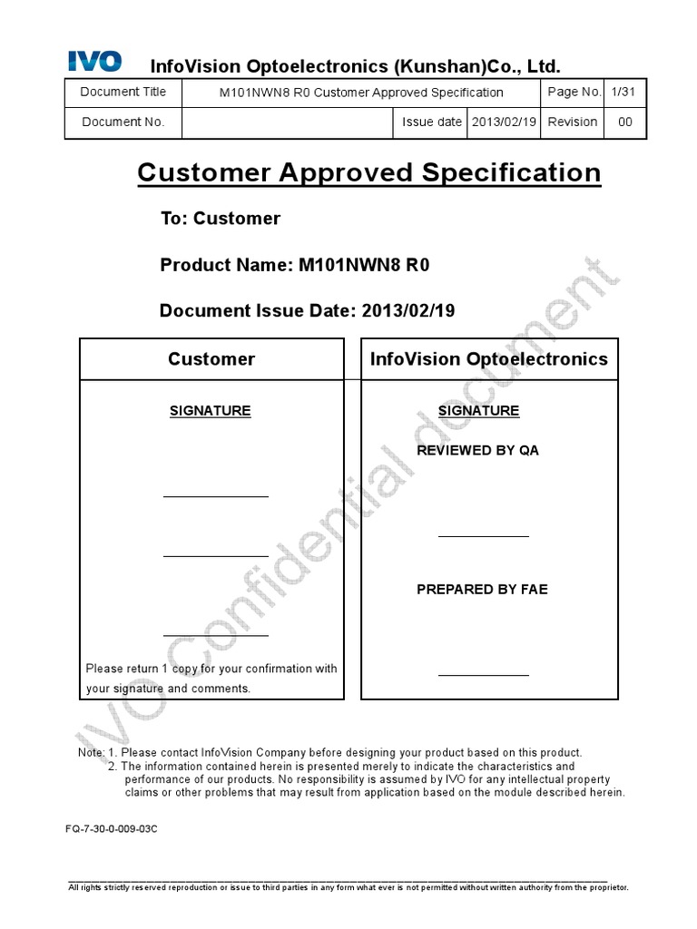 Customer Approved Specification Infovision Optoelectronics (Kunshan