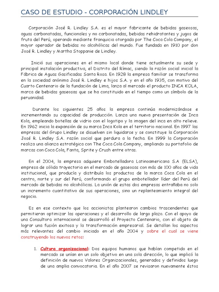 Evolución de la Corporación Lindley | PDF | Planificación | Coca Cola