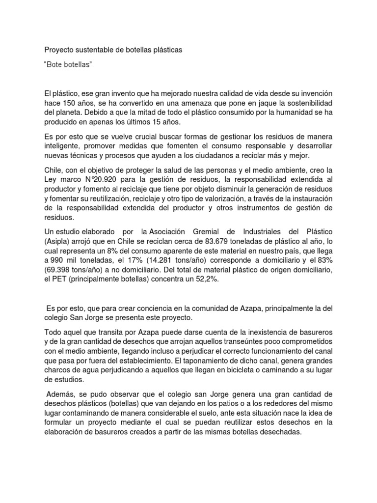 Proyecto de reciclaje escolar con botellas | PDF | El plastico | Residuos