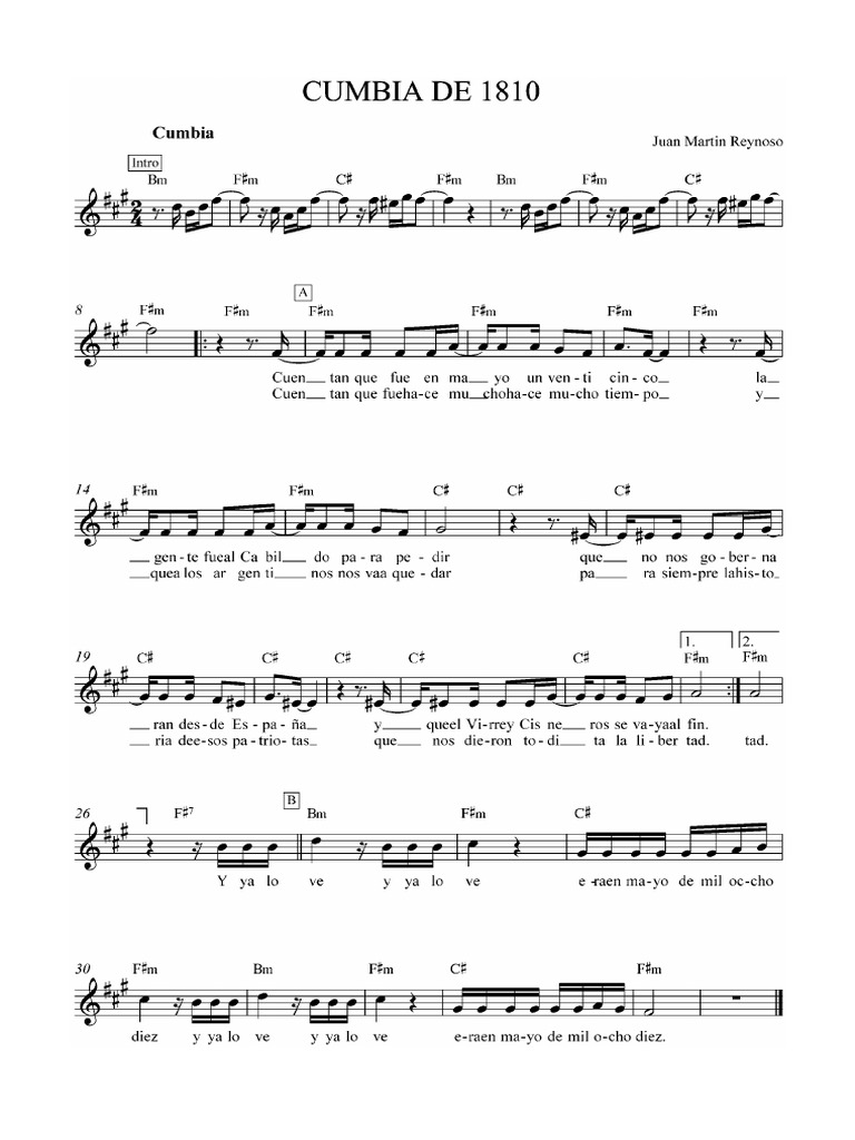 Cumbia De 1810 Partitura Letra Y Acordes Pdf cumbia de 1810 partitura letra y