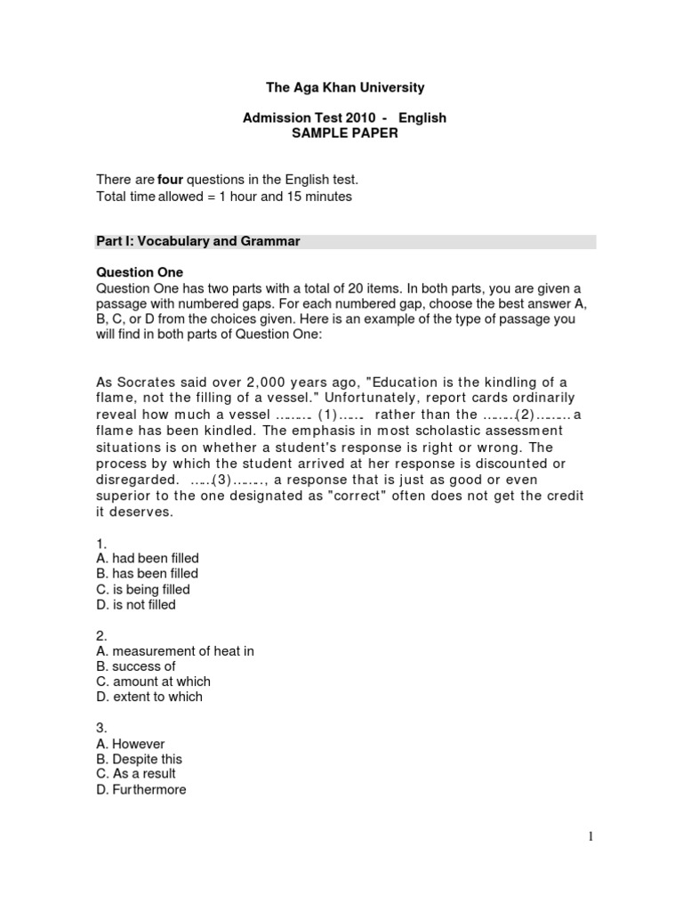English Entrance Test Sample 2010 | PDF | Malaysia | Earth Sciences