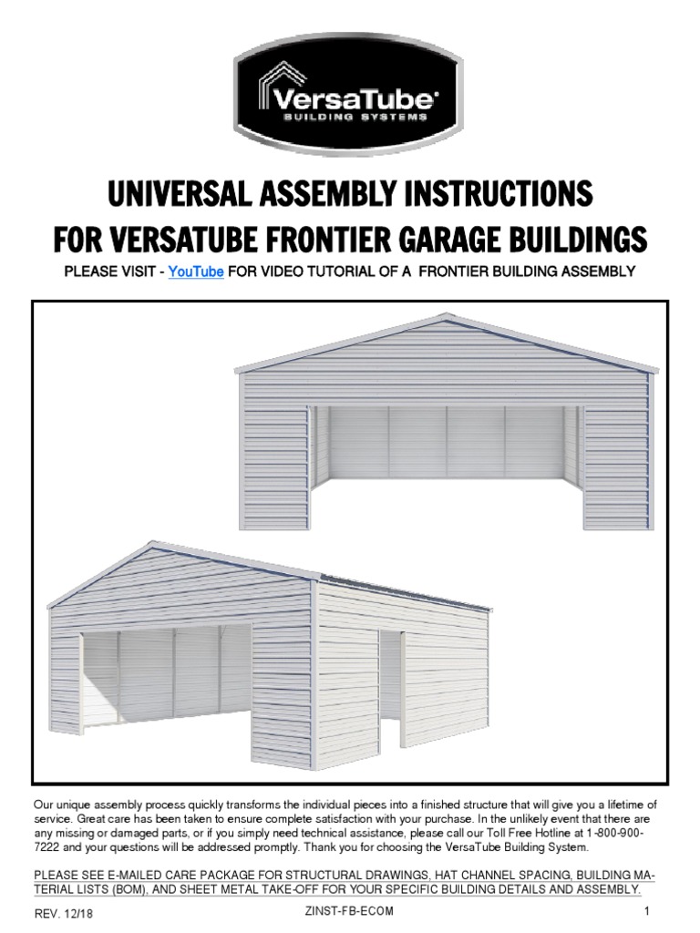 Universal Assembly Instructions For Versatube Frontier Garage Buildings ...