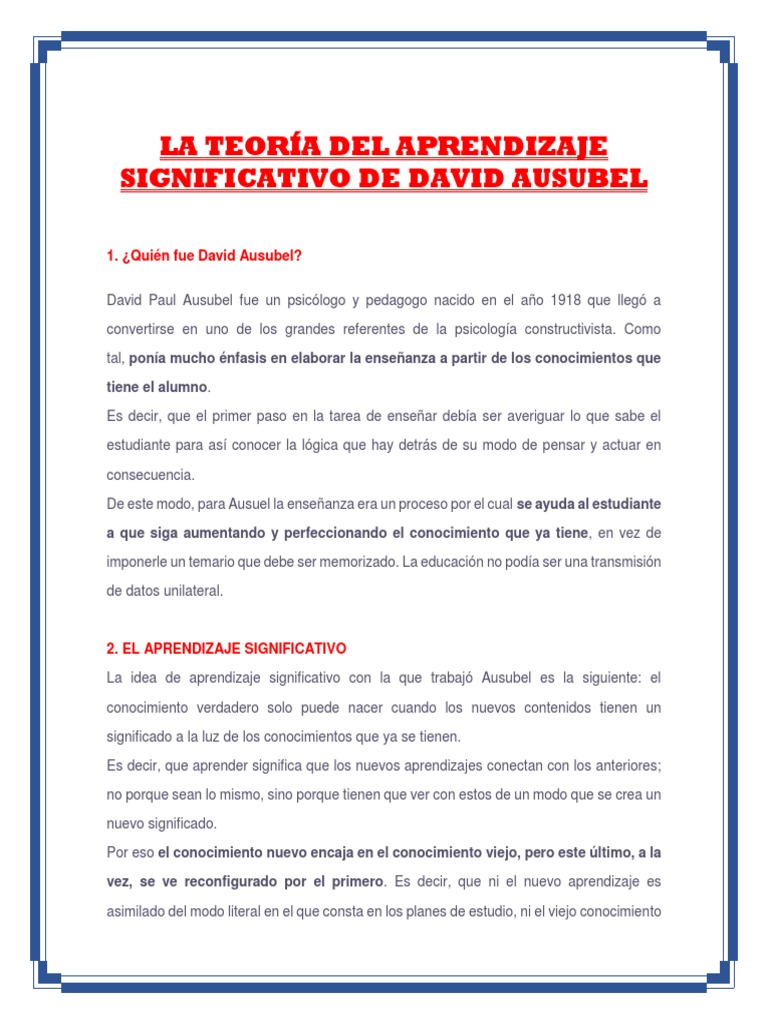La Teoría Del Aprendizaje Significativo de David Ausubel | PDF ...