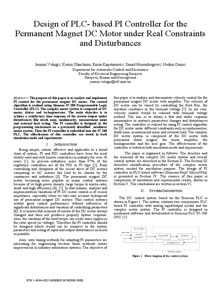 Design of PLC-based PI Controller For TH PDF | PDF | Electric Motor ...