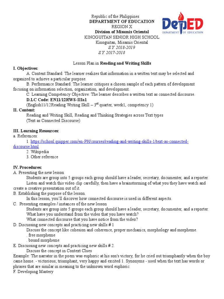 Lesson Plan on Developing Students' Reading and Writing Skills Through