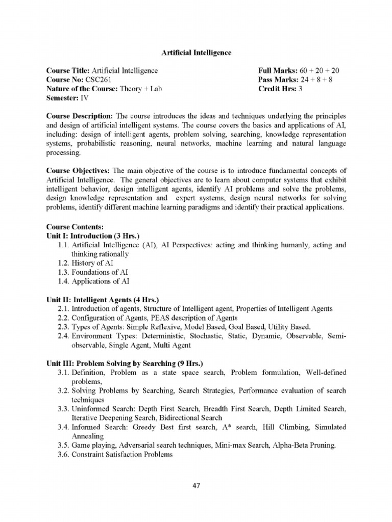 Artificial Intelligence Bsc Csit Syllabus It College Nepal Pdf