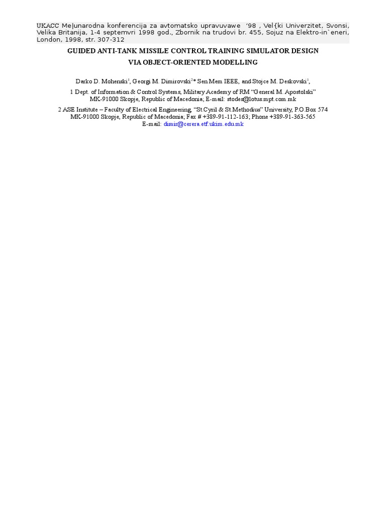 ATGM Control Training Simulator Design | PDF | Class (Computer ...