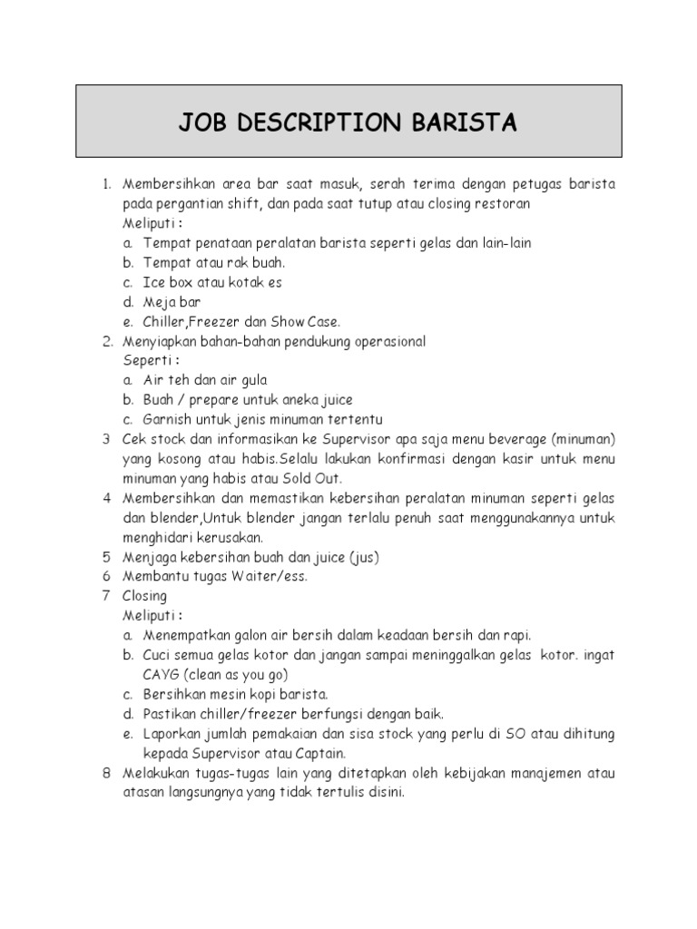 Job Description Barista | PDF