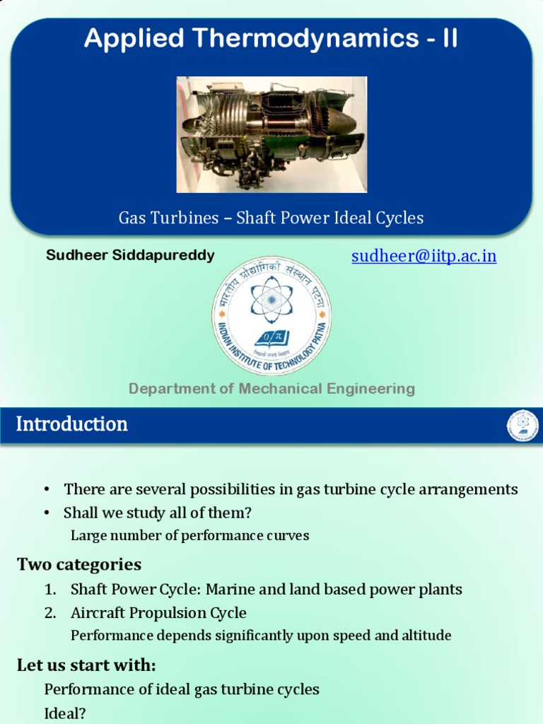 Applied Thermodynamics Ii Gas Turbines Shaft Power Ideal Cycles