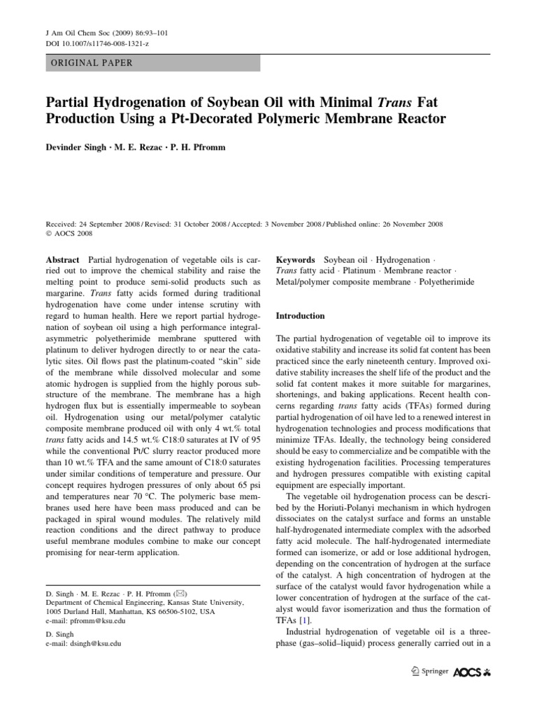 Partial Hydrogenation of Soybean Oil Wit PDF PDF Hydrogenation