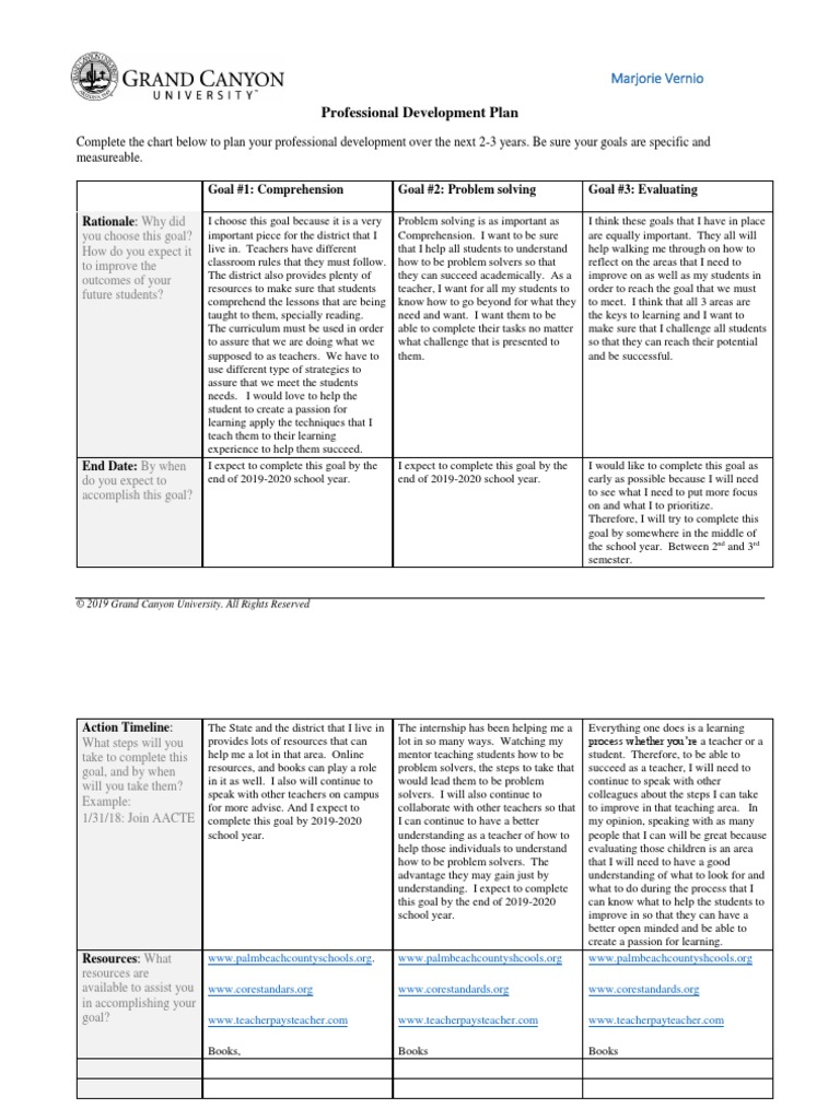 Elm 490 Professional Development Plan Template Assignment 2 | PDF ...