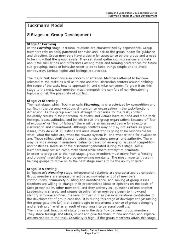 Tuckman's Model: 5 Stages of Group Development | PDF | Leadership ...