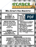 Miss Zutaut's Class Newsletter: Week Of: November 18-November 22