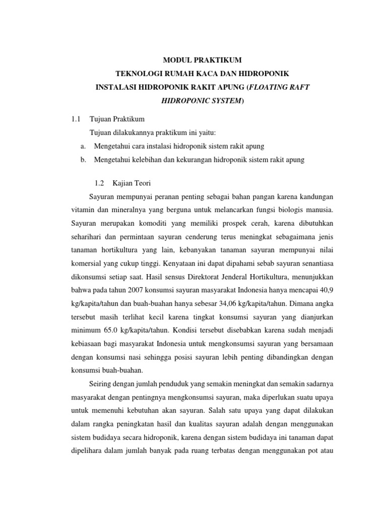 Modul Praktikum Instalasi Hidroponik Rakit Apung | PDF