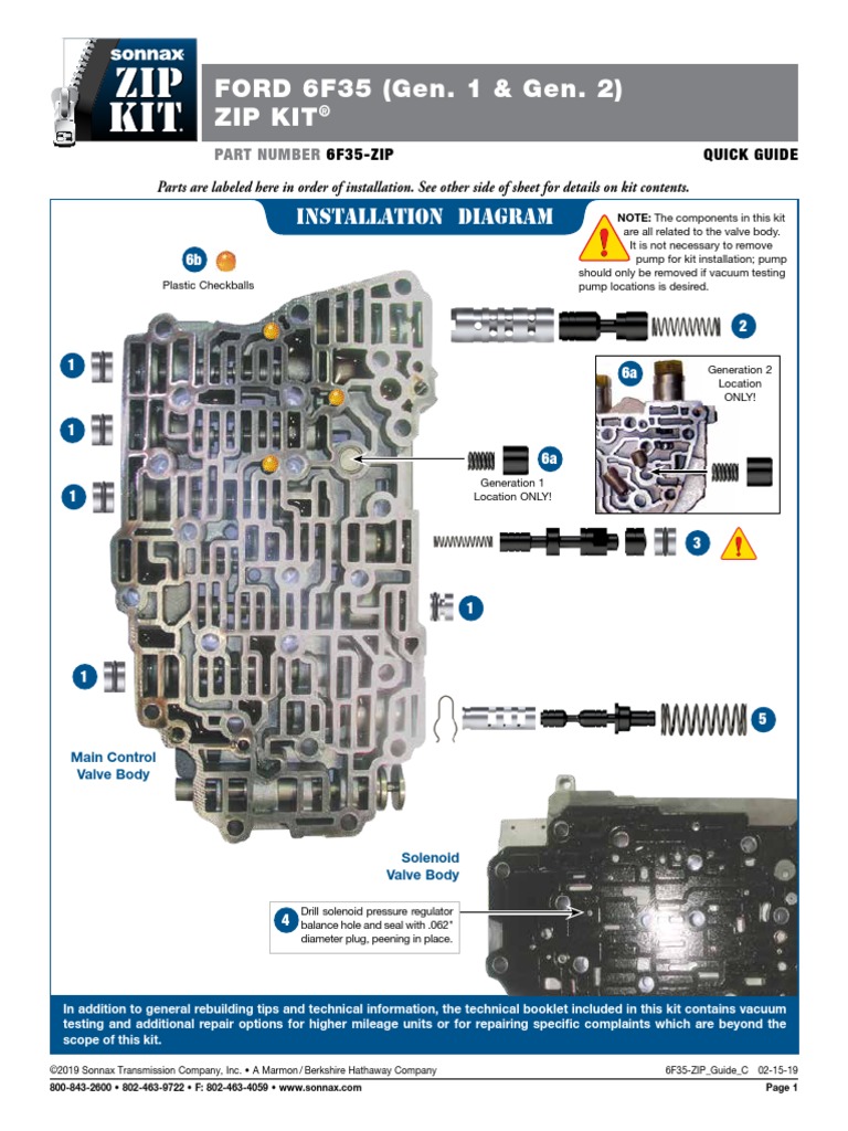 FORD 6F35 (Gen. 1 & Gen. 2) Zip Kit installation Diagram Valve Clutch