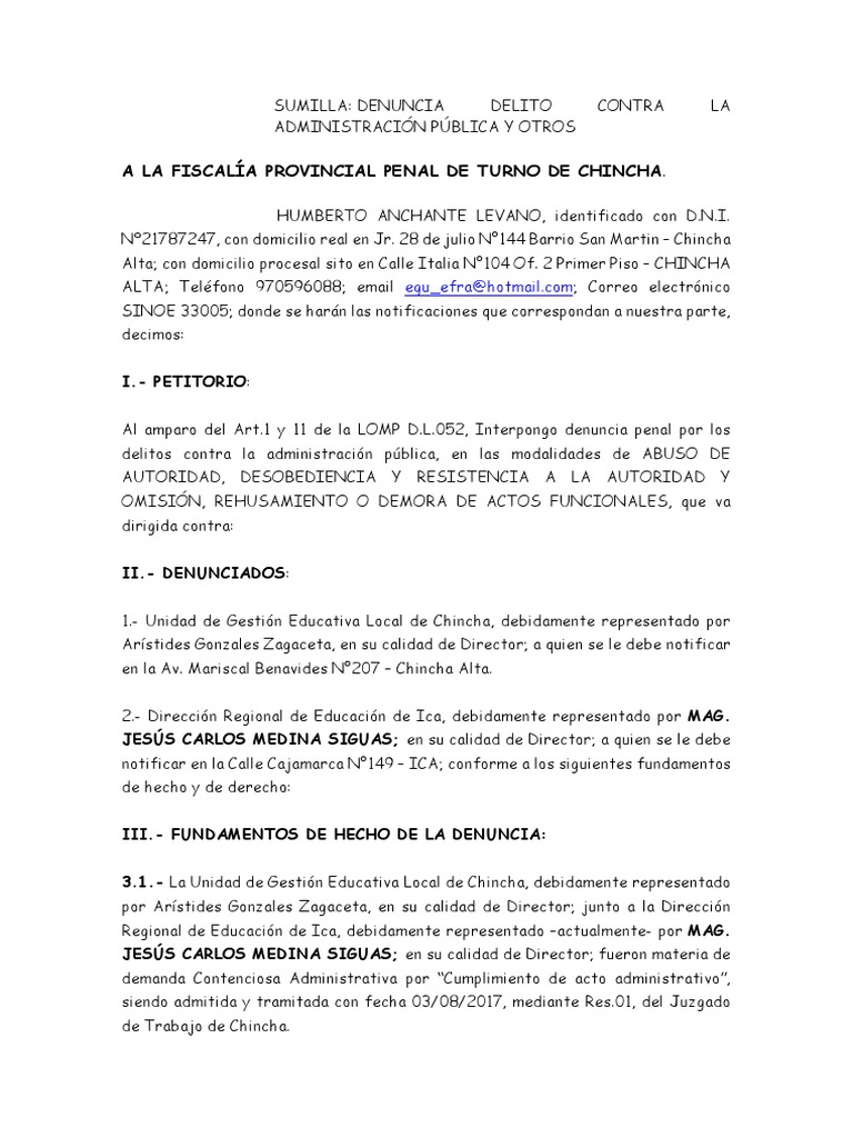 Denuncia Penal Por Delito Contra La Administracion de Justicia | PDF ...