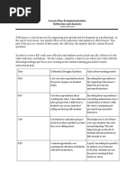 Lesson Plan & Implementation: Reflection and Analysis: College of Education