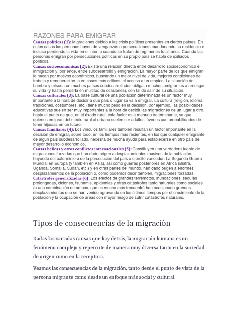 Causas y consecuencias de la migración | PDF | Migración humana | Sociedad