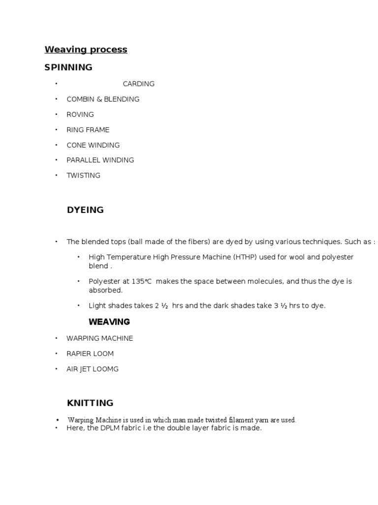Textile Manufacturing Process Overview | PDF