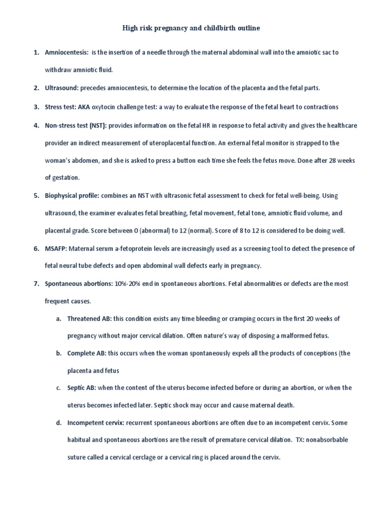 High Risk Pregnancy and Childbirth Outline | PDF | Childbirth | Miscarriage
