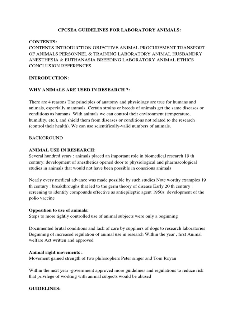 CPCSEA Guidelines PDF Anesthesia Animal Testing