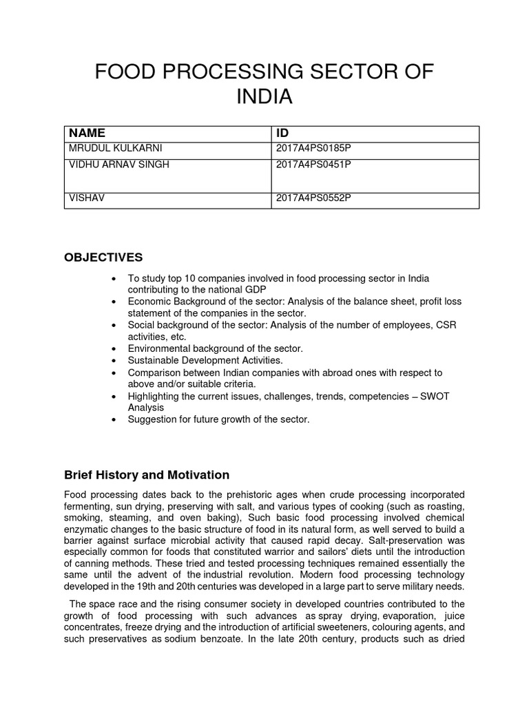 Food Processing Sector Of India Pdf Food Processing Foods