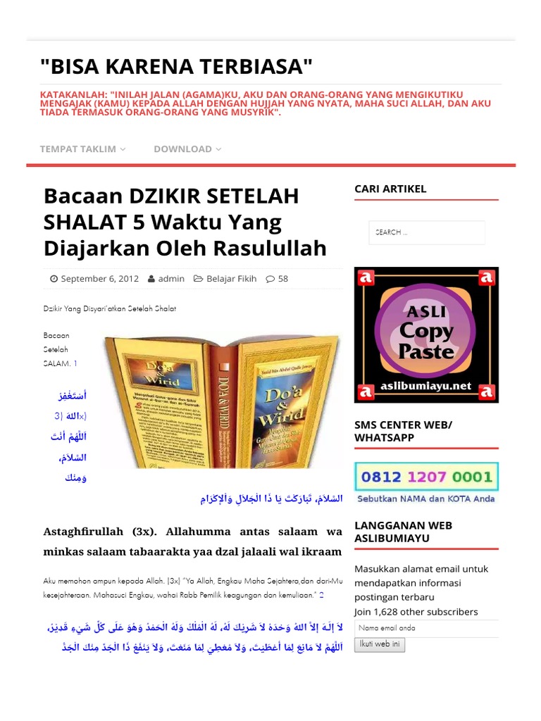 Bacaan Dzikir Setelah Shalat 5 Waktu Yang Diajarkan Oleh Rasulullah Bisa Karena Terbiasa Pdf