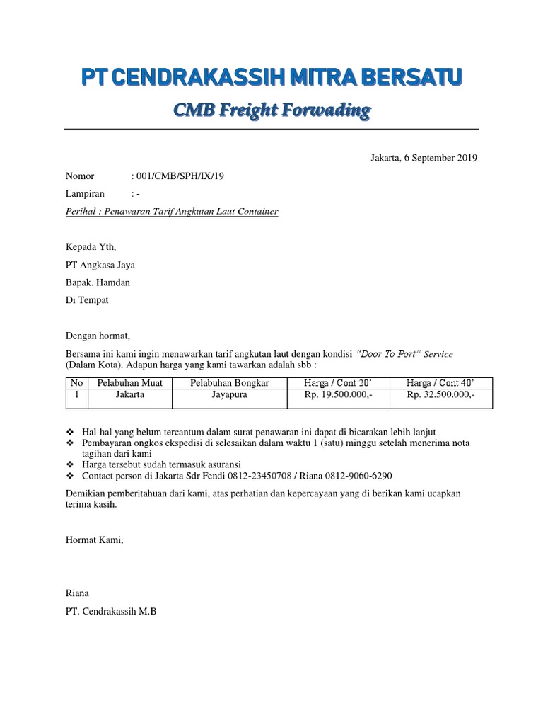 Surat Penawaran Cmb Unilon Jayapura Pdf