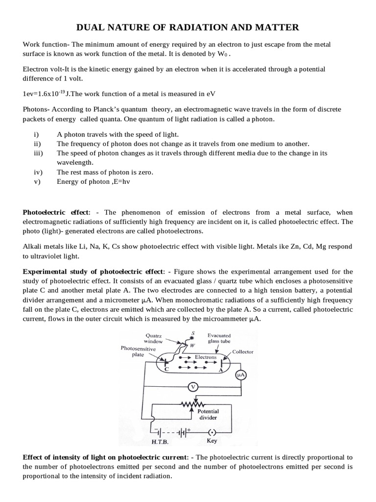 Dual Nature of Radiation and Matter | PDF | Photoelectric Effect | Photon
